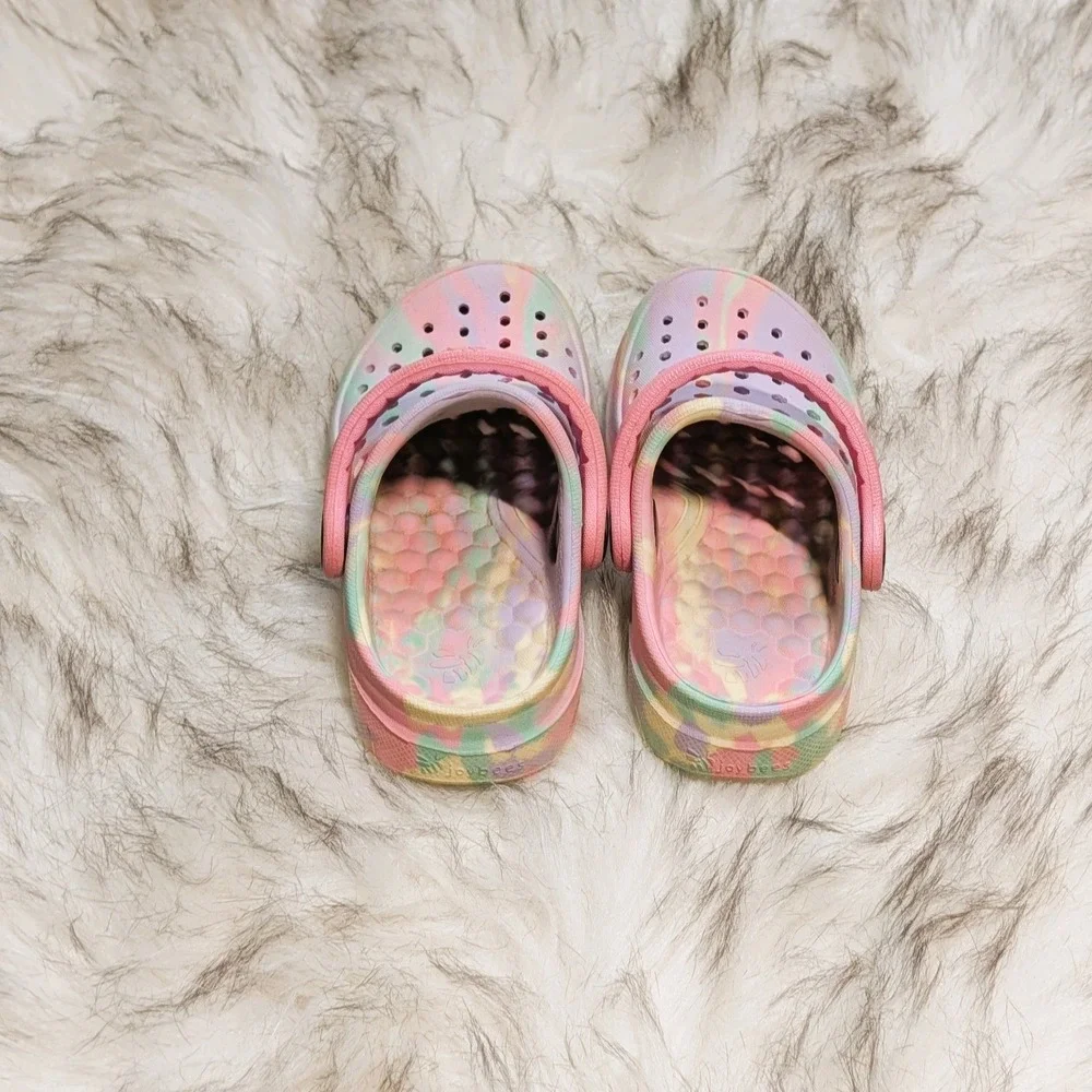 Joybees Toddler Harper Clogs Multicolored Tie-Dye Pastel 6-7 Slip On Comfort